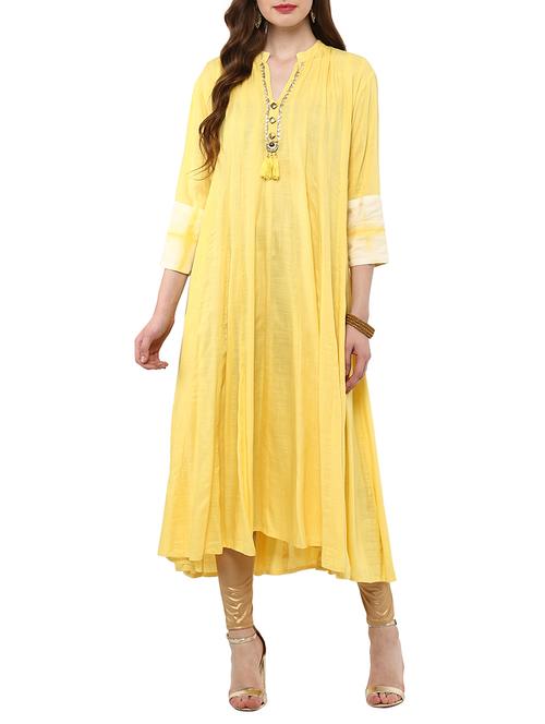 yellow rayon flared kurta - 14498507 - Standard Image - 1