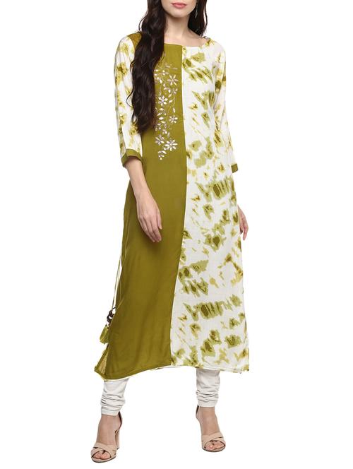 green rayon straight kurta - 14498508 - Standard Image - 1