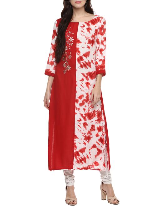 red rayon straight kurta - 14498509 - Standard Image - 1