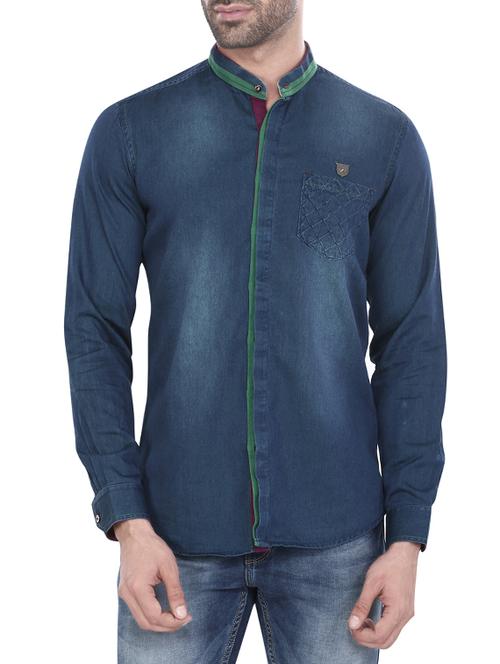 blue denim casual shirt - 14498525 - Very Small Image - 1