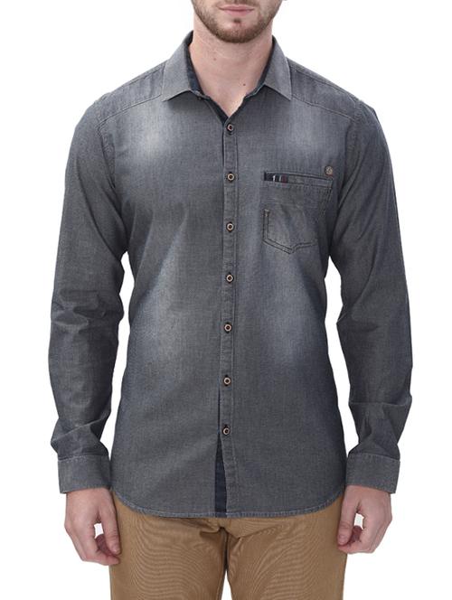 grey denim casual shirt - 14498549 - Very Small Image - 1