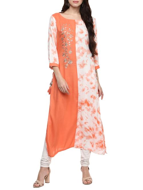 peach rayon straight kurta - 14498583 - Standard Image - 1