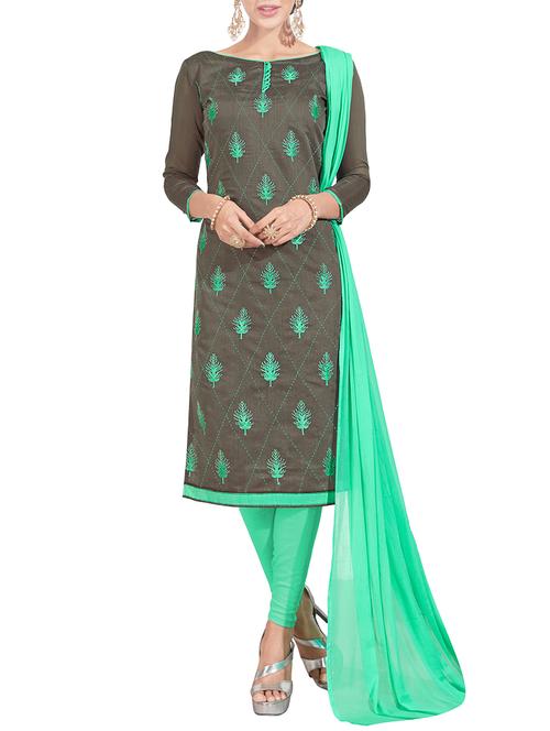 grey chanderi cotton churidaar suit dress material - 14498637 - Very Small Image - 1