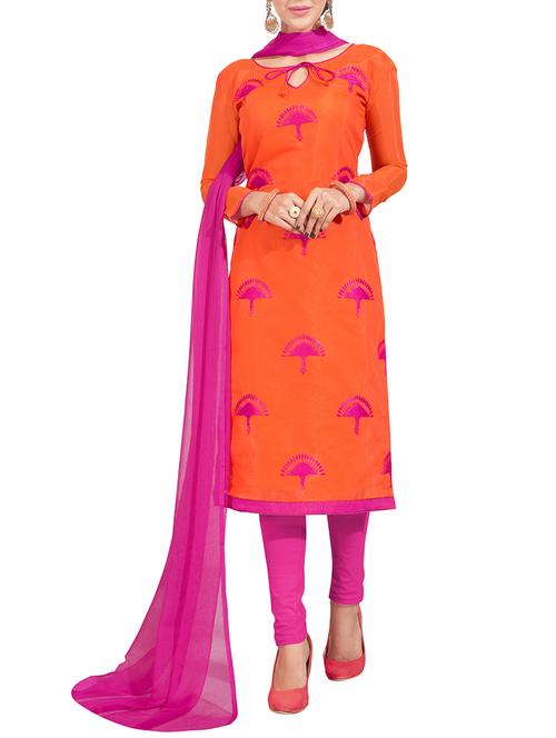 orange chanderi cotton churidaar suit dress material - 14498640 - Very Small Image - 1