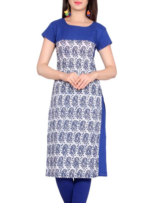 blue cotton straight kurta - 14498653 - Very Small Image - 1