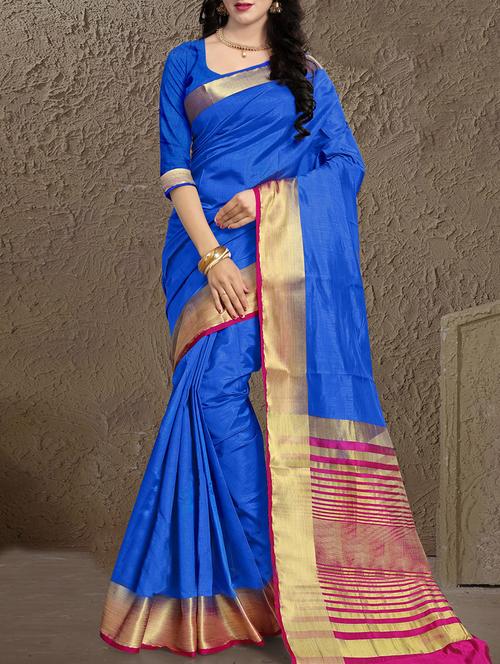 blue woven saree with blouse - 14498682 - Very Small Image - 1