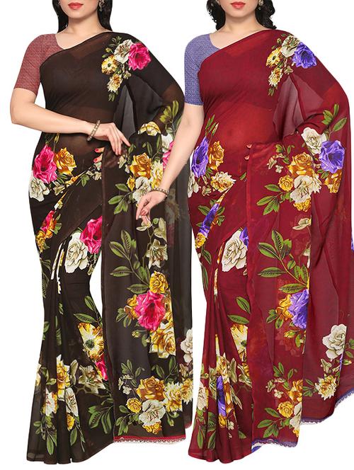 Multicolored combos saree with blouse - 14498691 - Very Small Image - 1