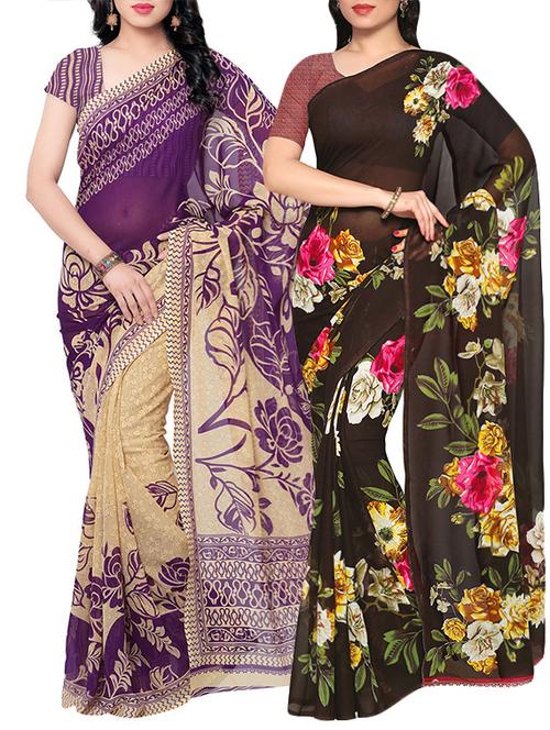 Multicolored combos saree with blouse - 14498698 - Very Small Image - 1