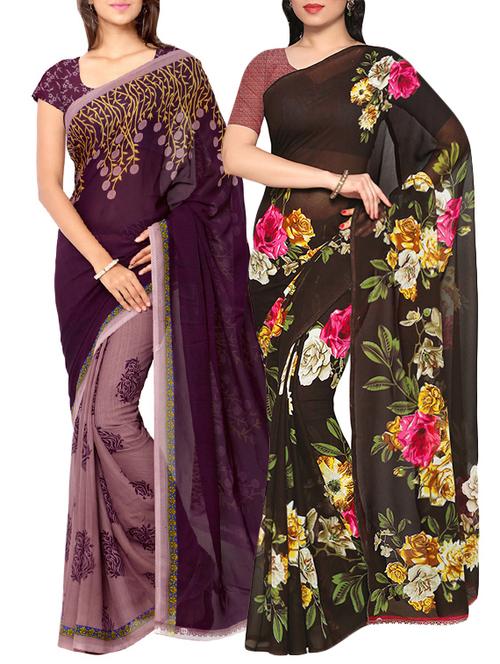 Multicolored combos saree with blouse - 14498700 - Very Small Image - 1