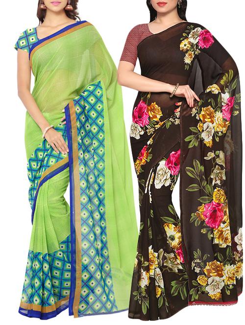Multicolored combos saree with blouse - 14498704 - Very Small Image - 1