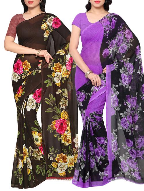 Multicolored combos saree with blouse - 14498714 - Very Small Image - 1