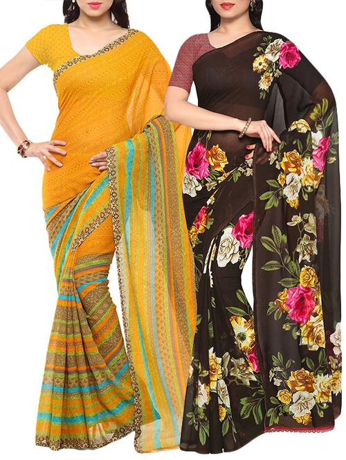 Multicolored combos saree with blouse - 14498716 - Very Small Image - 1
