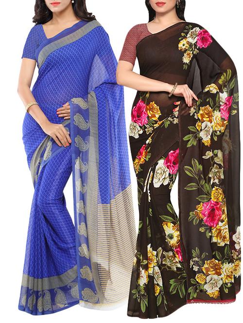 Multicolored combos saree with blouse - 14498719 - Very Small Image - 1