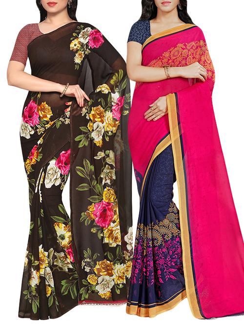Multicolored combos saree with blouse - 14498723 - Very Small Image - 1