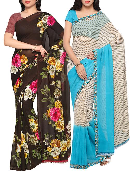 Multicolored combos saree with blouse - 14498728 - Very Small Image - 1