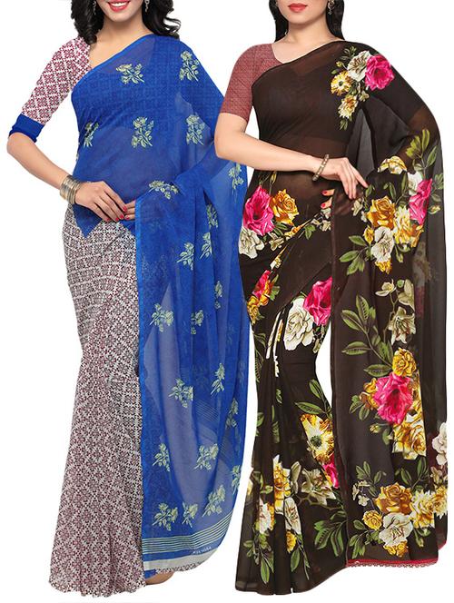 Multicolored combos saree with blouse - 14498740 - Very Small Image - 1