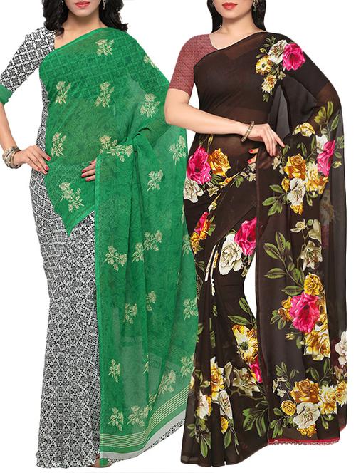 Multicolored combos saree with blouse - 14498741 - Very Small Image - 1
