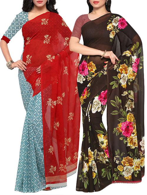 Multicolored combos saree with blouse - 14498742 - Very Small Image - 1