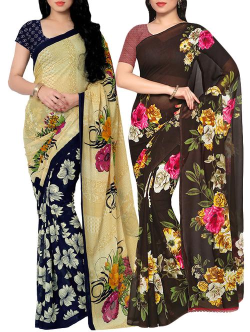 Multicolored combos saree with blouse - 14498747 - Very Small Image - 1