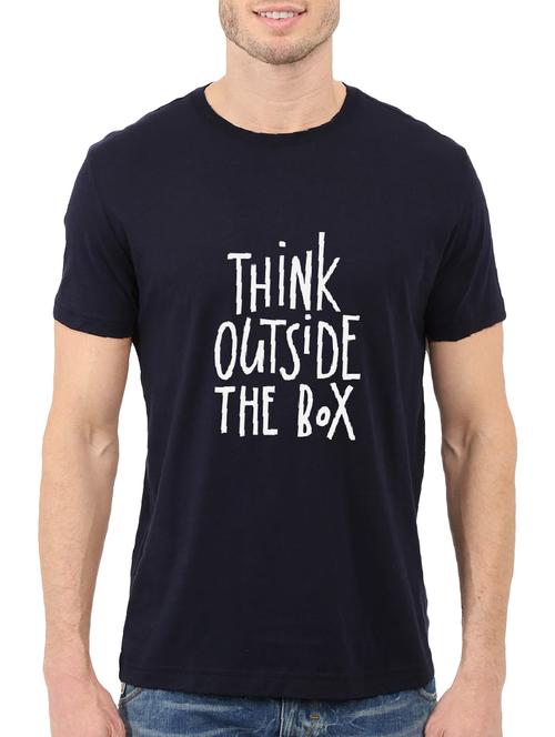 navy blue cotton chest print tshirt - 14498770 - Standard Image - 1