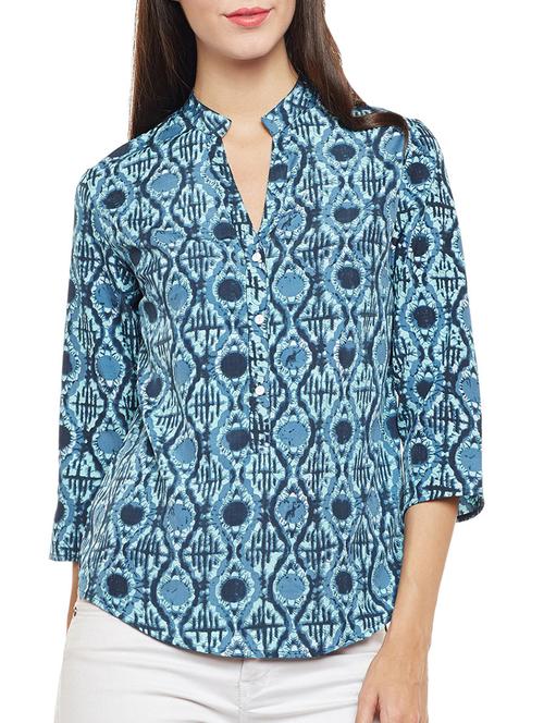 navy blue printed crepe top - 14499397 - Standard Image - 1