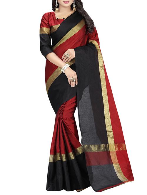red cotton bordered saree with blouse - 14499403 - Very Small Image - 1