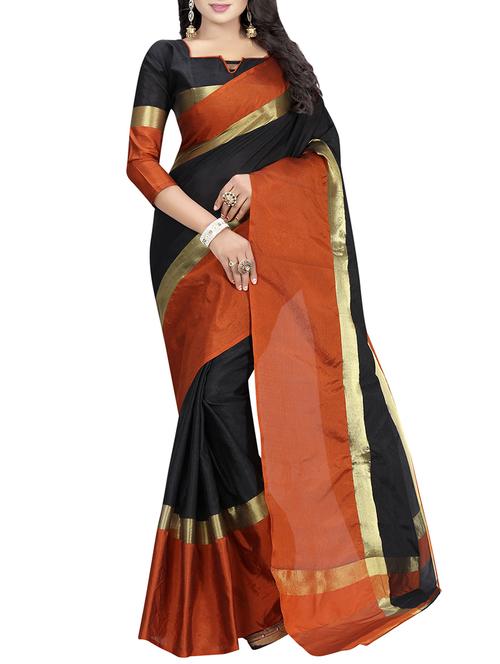 black cotton bordered saree with blouse - 14499405 - Very Small Image - 1