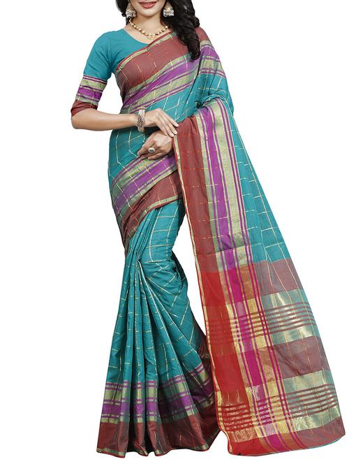 green cotton woven saree - 14499415 - Very Small Image - 1