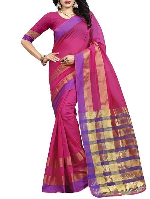 pink cotton bordered saree - 14499424 - Very Small Image - 1