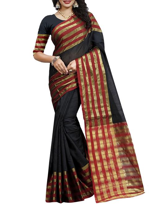 black cotton bordered saree - 14499436 - Very Small Image - 1