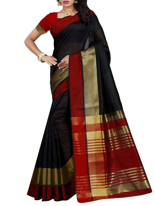 black cotton bordered saree - 14499450 - Very Small Image - 1