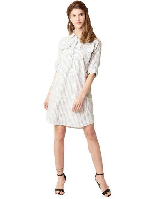 eyelet lace-up striped shift dress - 14499522 - Standard Image - 1