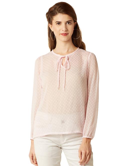 dobby detail tie-up neck top - 14499563 - Standard Image - 1