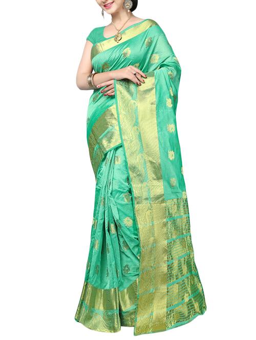 green cotton silk woven saree - 14499639 - Very Small Image - 1