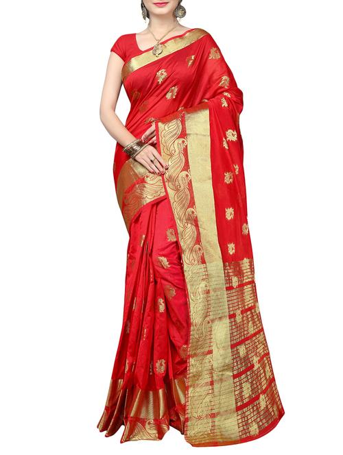 red cotton silk woven saree - 14499640 - Very Small Image - 1