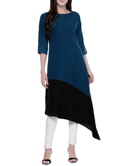 blue crepe asymmetric kurta - 14499677 - Very Small Image - 1