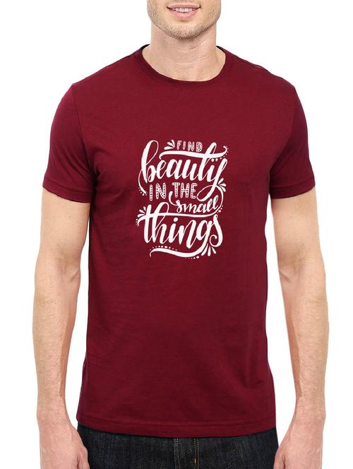 maroon cotton chest print tshirt - 14499722 - Standard Image - 1