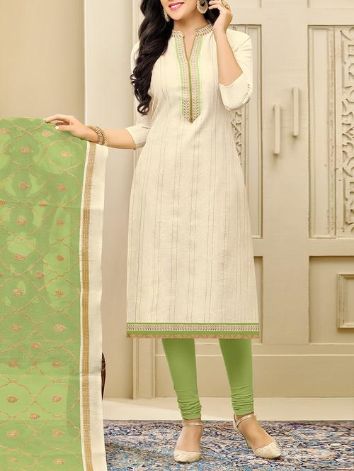 Cream churidaar suits dress material - 14499791 - Very Small Image - 1