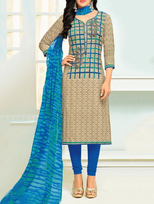 beige chanderi cotton churidaar suits unstitched suit - 14499803 - Very Small Image - 1