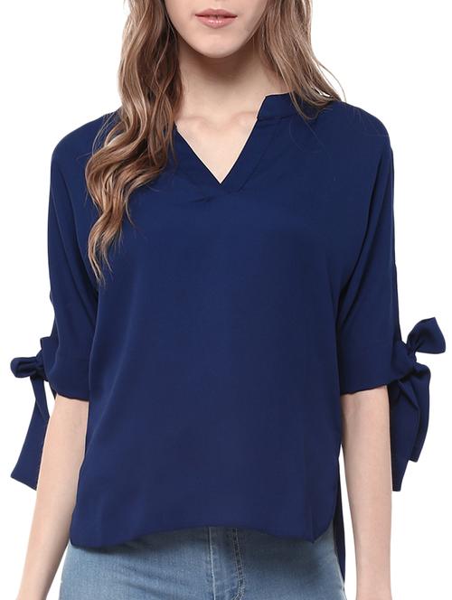 navy blue crepe regular top - 14500580 - Very Small Image - 1