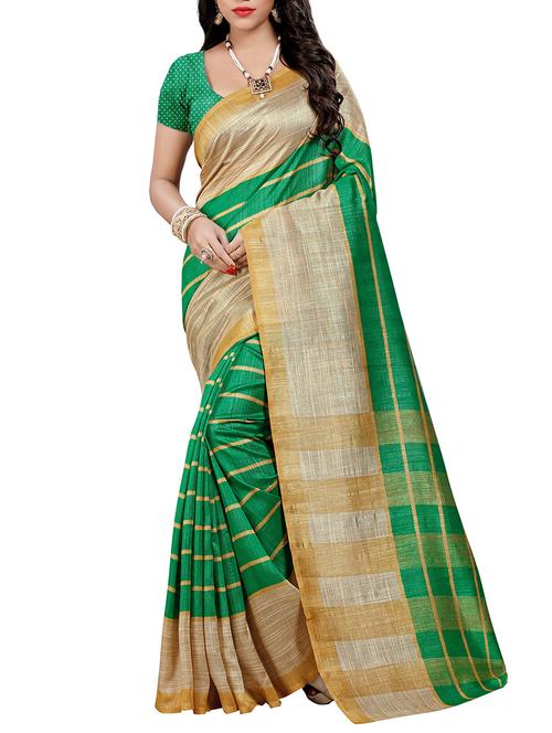 green silk blend mysore saree with blouse - 14500612 - Very Small Image - 1