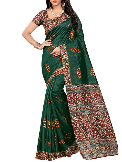 green silk blend mysore saree with blouse - 14500625 - Very Small Image - 1