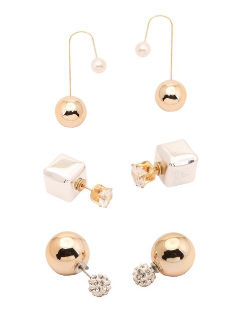multi colored metal studs (set of 3) earrings - 14501012 - Very Small Image - 1
