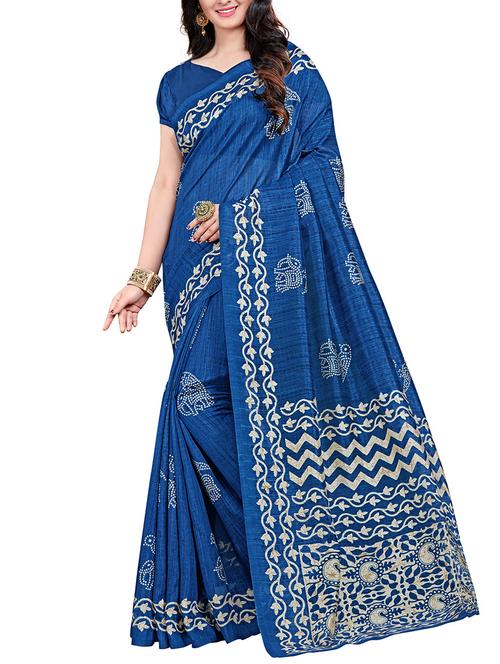 blue silk blend mysore saree with blouse - 14501140 - Very Small Image - 1