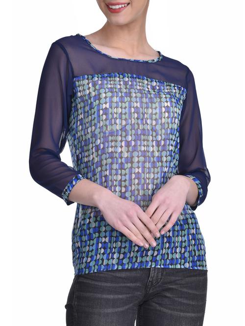 blue printed georgette top - 14501225 - Very Small Image - 1
