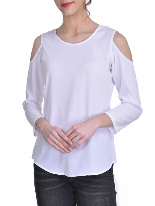 white cold shoulder top - 14501248 - Very Small Image - 1