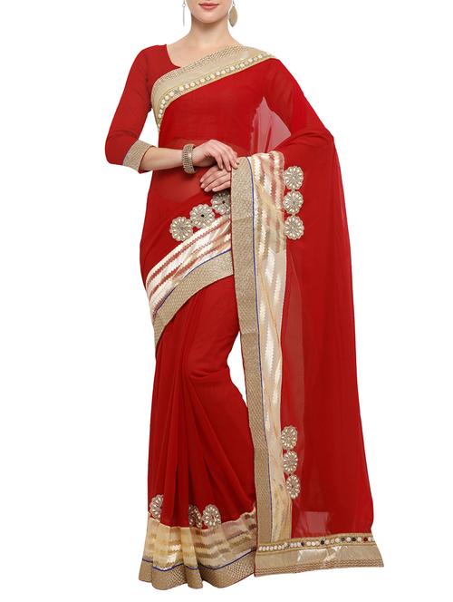 Mirror lace bordered saree with blouse - 14501252 - Very Small Image - 1