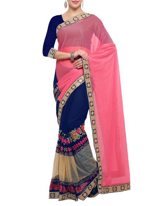 multi colored georgette half & half saree with blouse - 14501263 - Very Small Image - 1