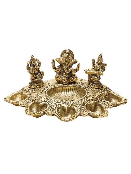 Valmont Ganesh Laxmi and Sarasvati Diya Tray Showpiece - 14501325 - Very Small Image - 1