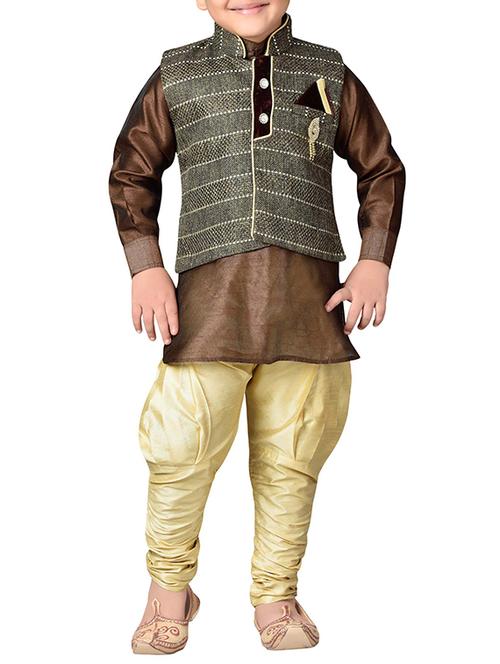 brown silk blend kurta set - 14501329 - Very Small Image - 1